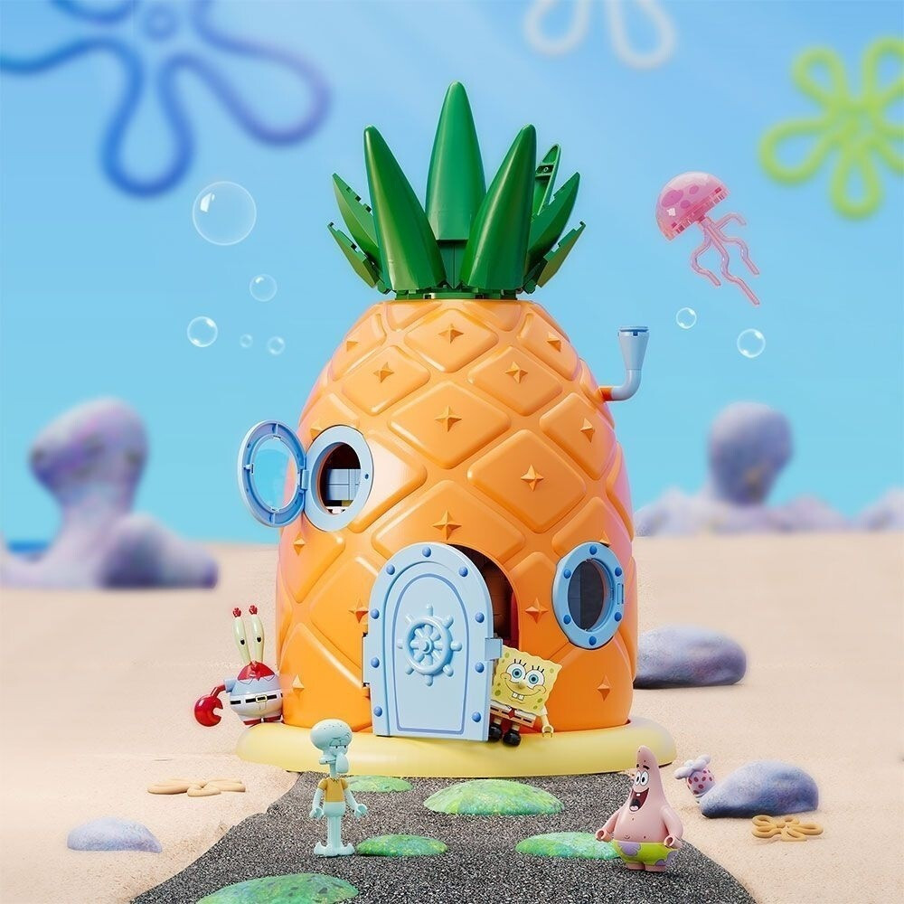[6455คอลเลกชันประชากร]Sam Brick Zone SpongeBob Pineapple Building Blocks ปริศนาร้านอาหารของเล่นของขว