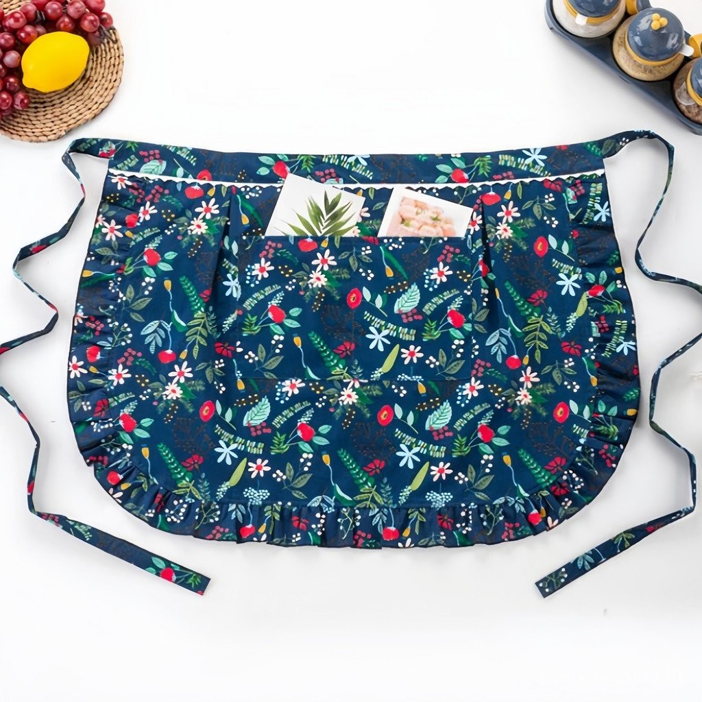 ผ้ากันเปื้อนผ้าฝ้ายแท้ Plus Fat Plus ขนาดครึ่งความยาวเอวในครัวเรือน Double-Layer กันน้ํา Half-Cut สั