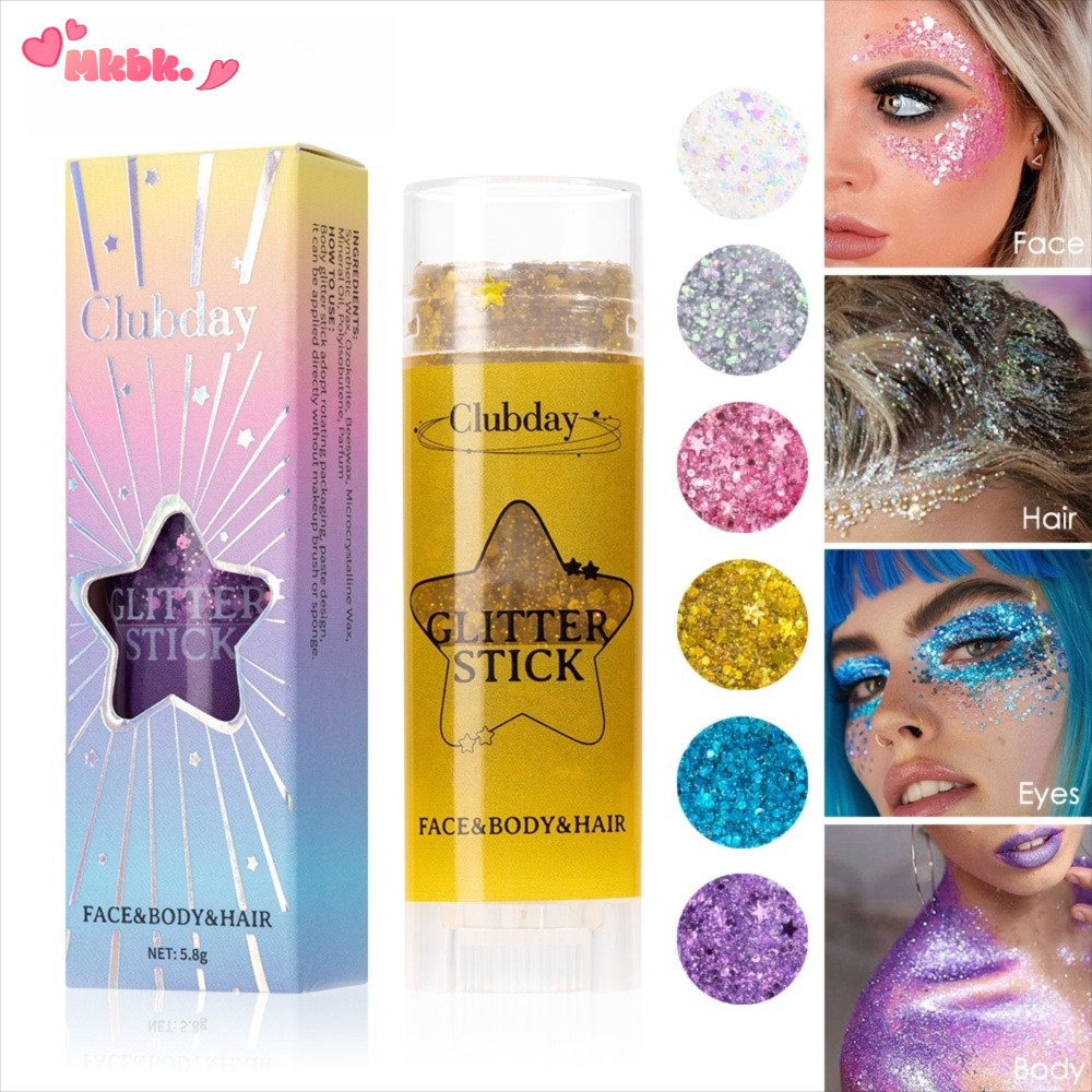 MKBK Sequins Glitter Stick, 6 สีแบบพกพา Glitter Body Paint Glitter Sticks Cheek Gel Stick สําหรับ Bo