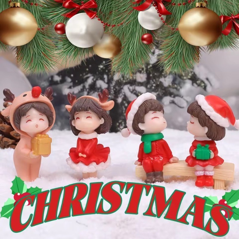 คริสต์มาส ทําเอง เรซิ่นซานตาคลอสหัตถกรรมตกแต่ง-ขนาดเล็กสุขสันต์วันคริสต์มาสคู่ตุ๊กตา-ตกแต่งบ้านของขวัญ-คริสต์มาสซานตามนุษย์หิมะไมโครภูมิทัศน์เครื่องประ