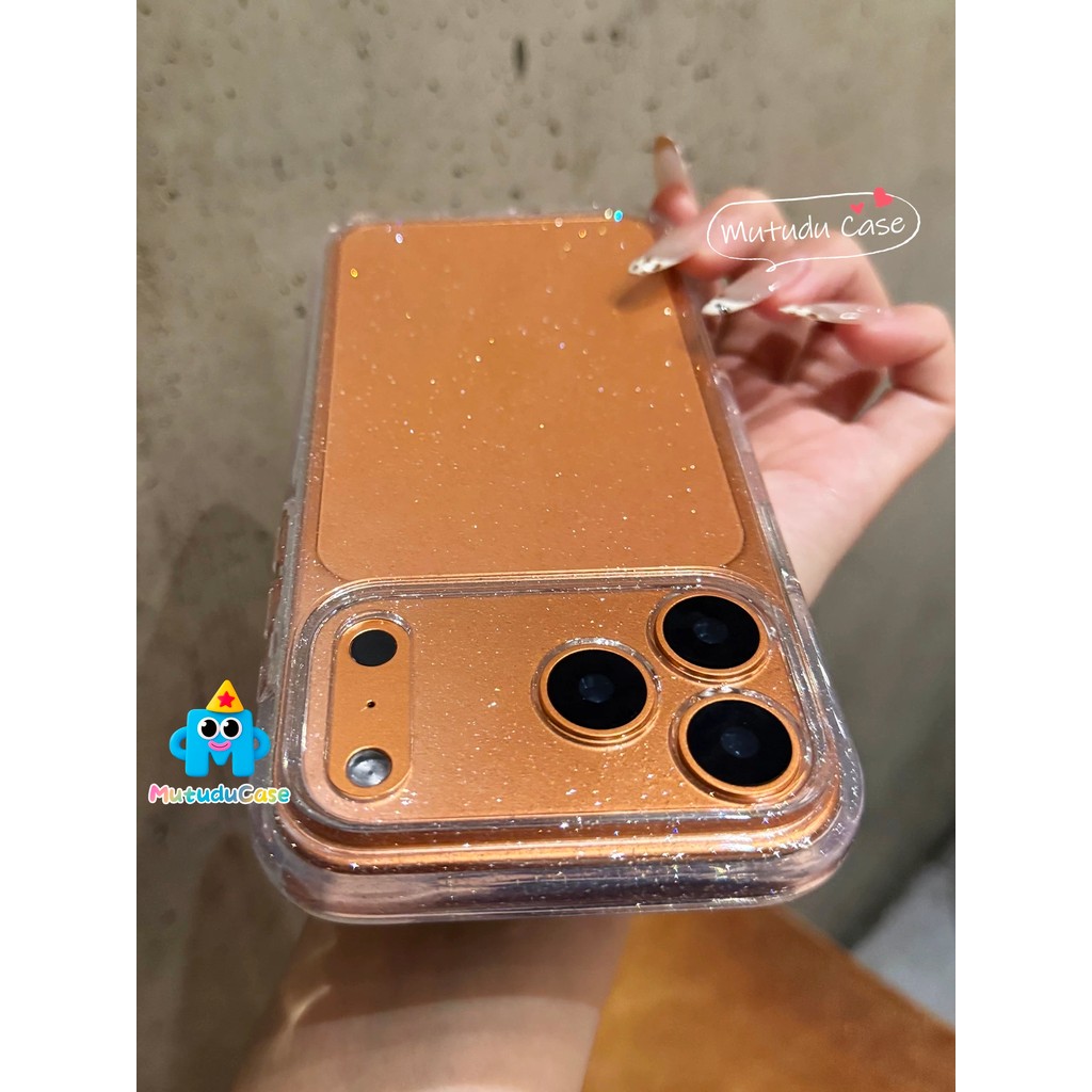 เหมาะสำหรับ IPhone 16 13 17 11 15 12 14 Pro Max X XS XR Max 7 8 Plus ผงแวววาวสีทึบใสฝาครอบป้องกันการตกของซิลิคอน