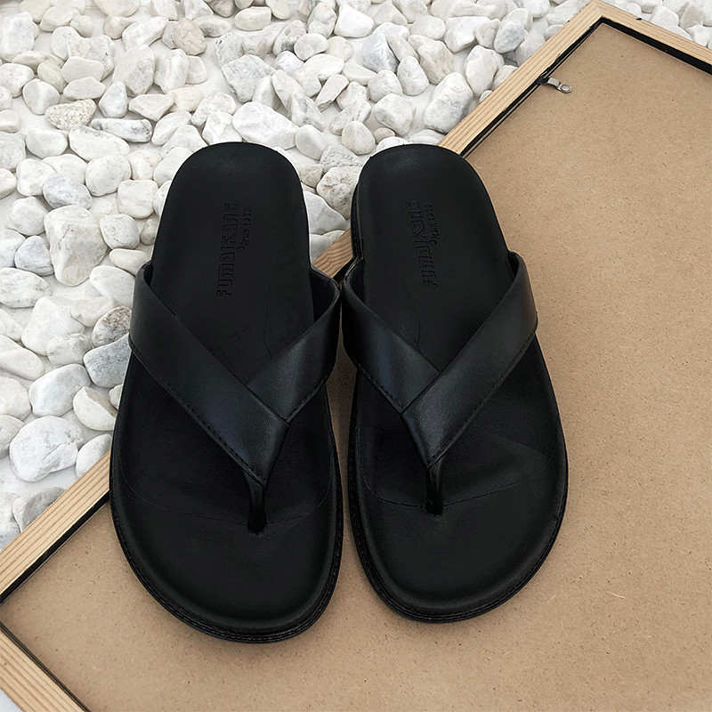 เกาหลี INS สวมใส่ Blogger สไตล์เดียวกัน Flip-Flops ผู้ชายผู้หญิงสีดํา Anti-Slip กลางแจ้ง Flip-Flops 