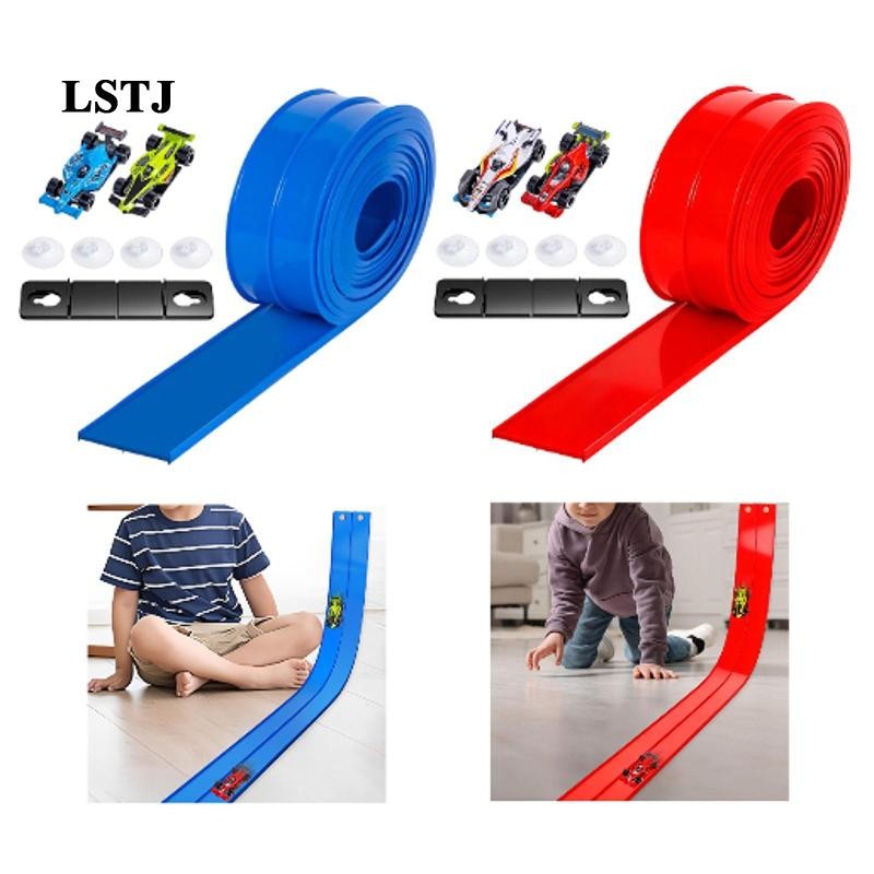 [Lstjj] Race Car Track 177.17 นิ้วแบบพกพาน้ําหนักเบาดูดถ้วย Mount มัลติฟังก์ชั่นยืดหยุ่น 2 รถของขวัญ