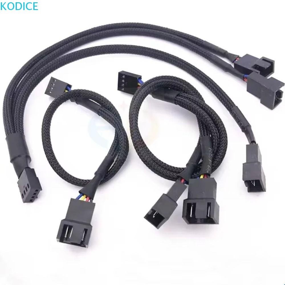 KODICE 4 Pin Pwm สายพัดลม, ชายหญิงสีดํา Sleeved อุณหภูมิควบคุมพัดลม, Professional Connector อะแดปเตอ