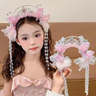 เครื่องประดับผมมงกุฎพู่ประดับลูกปัด มงกุฎ สวมใส่สบาย ของขวัญสุดน่ารักสำหรับเด็กเล็ก