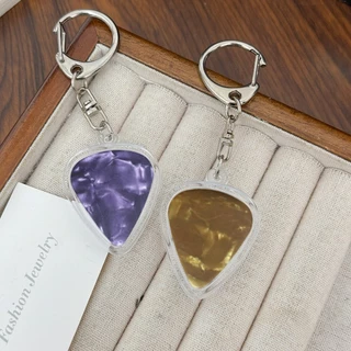 [ GuuDuu ]1/4 ชิ้นกล่องกีตาร์โปร่งใส - เปลี่ยน, ถอดออกได้, เคสรูปหัวใจ - พวงกุญแจปิ๊กกีตาร์ - ที่วางปิ๊กแบบพกพาพร้อมพวงกุญแจ - อุปกรณ์ดนตรี