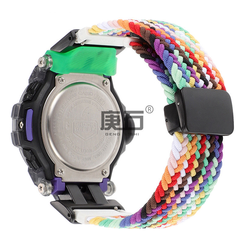 เหมาะสําหรับ Casio GBD-100 GBD 100 สายรัดถักสายรัดหัวเข็มขัดแม่เหล็กยืดหยุ่น