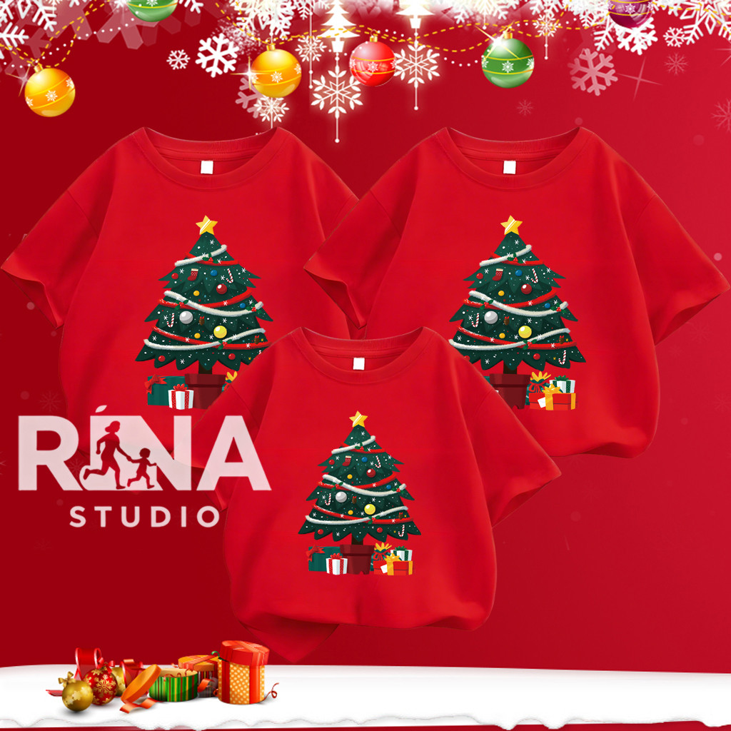 🔥พร้อมส่ง&COD🔥RINA STUDIO  เทศกาลคริสต์มาส เสื้อทีมงานปาร์ตี้ เสื้อสีแดง 2026 ครอบครัว คอกลม Christmas t-shirt#5