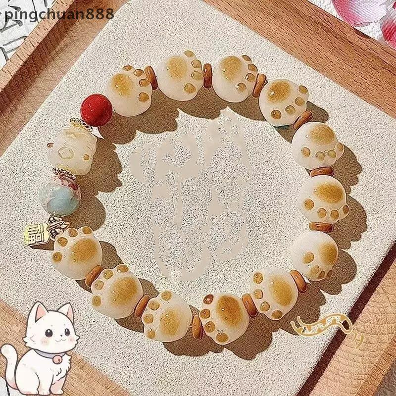 Pingchuan888 การ์ตูนเรซิ่น Cat Claw สร้อยข้อมือแมวนําโชคสําหรับผู้หญิงสไตล์ขนาดเล็กน่ารักเครื่องประด