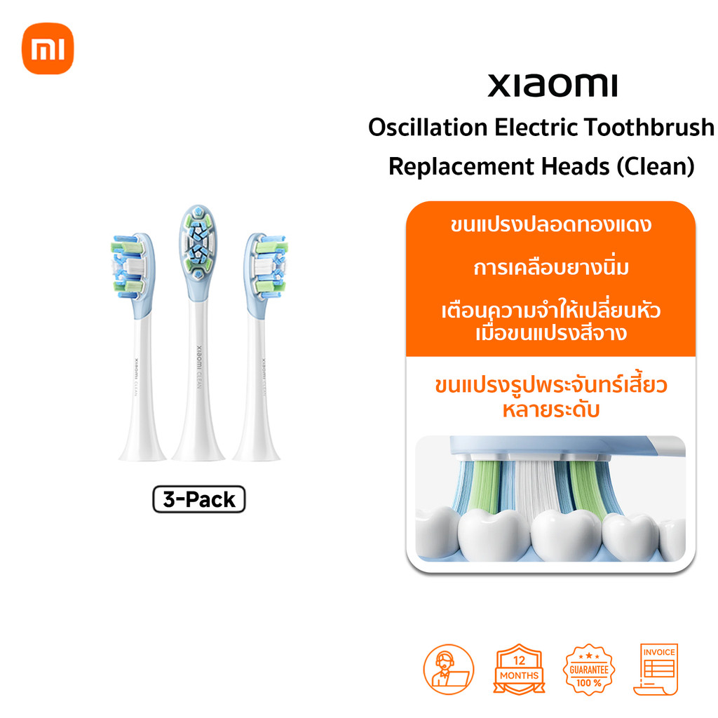 Xiaomi Oscillation Electric Toothbrush Replacement Heads (Clean)/(Soft)  ขนแปรงปลอดทองแดง | หัวหมุนยางนิ่ม | แพ็ก 3 ชิ้น