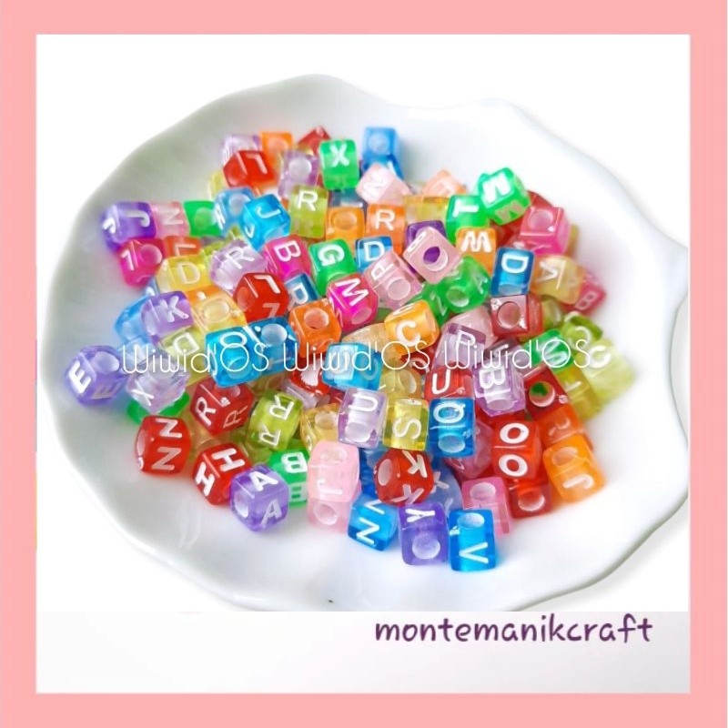 BEADS (100 ชิ้น) CLEAR SQUARE LETTER BEADS 7 mm MONTEMAIL CRAFT
