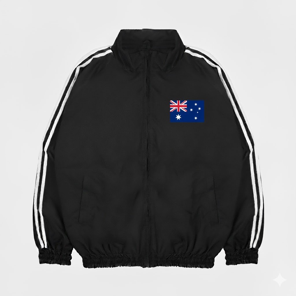2026 World Cup Edition - Tracktop Jacket Sporty Outdoor Unisex สีดําสีขาว Stripes Flag AUSTRALIA Pop