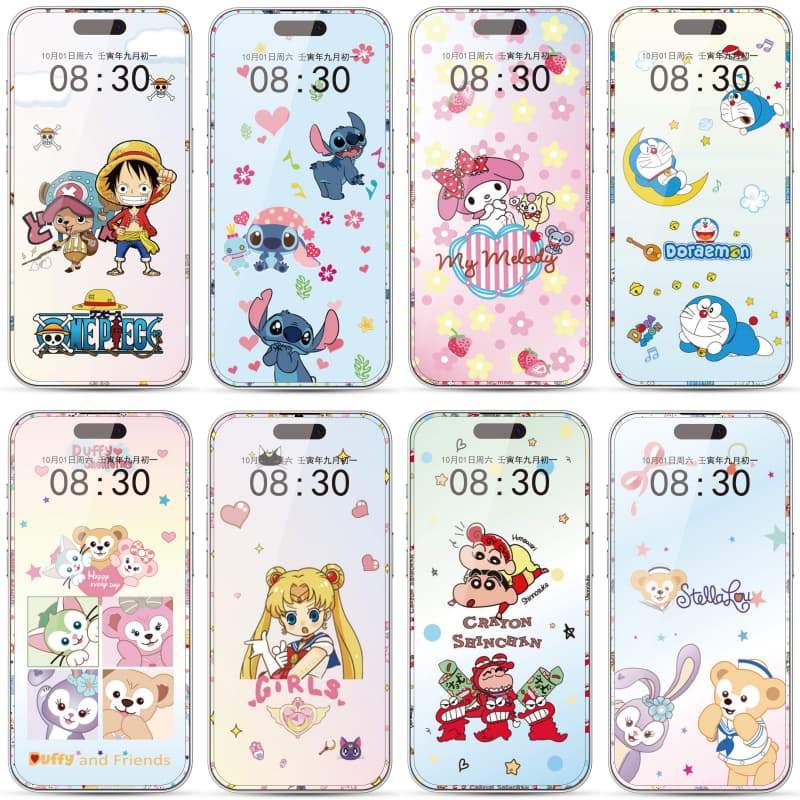 การ์ตูนน่ารักเต็มรูปแบบกระจกนิรภัยป้องกันหน้าจอสําหรับ iphone x xs xsmax xr 11 12 13 14 15 16 17 Pro max plus