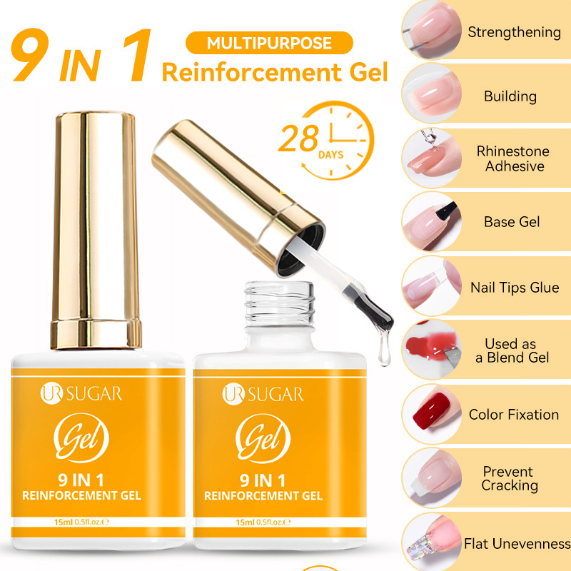 UR SUGAR 9 IN 1 เจลเสริมแรงโปแลนด์ความหนาโปร่งใสฟังก์ชั่นกึ่งถาวรเจล UV Soak Off Nail Art Base Gel