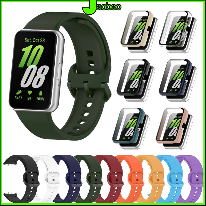 【สาย+เคส】ฝากป้องกันแข็ง สายซิลิโคน for Samsung Galaxy Fit 3 สายพานยางเปลี่ยน ป้องกันหน้าจอป้องกัน Gores ฝากกันชน