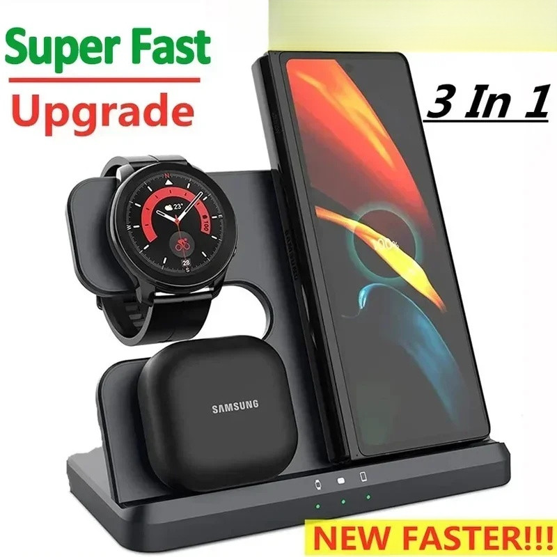 3 In 1 Wireless Charger Stand Fast Charging Dock Station สําหรับ Z พับ 3 S23 S22 Galaxy Watch 3 4 5Active 2 S3 S4 Buds