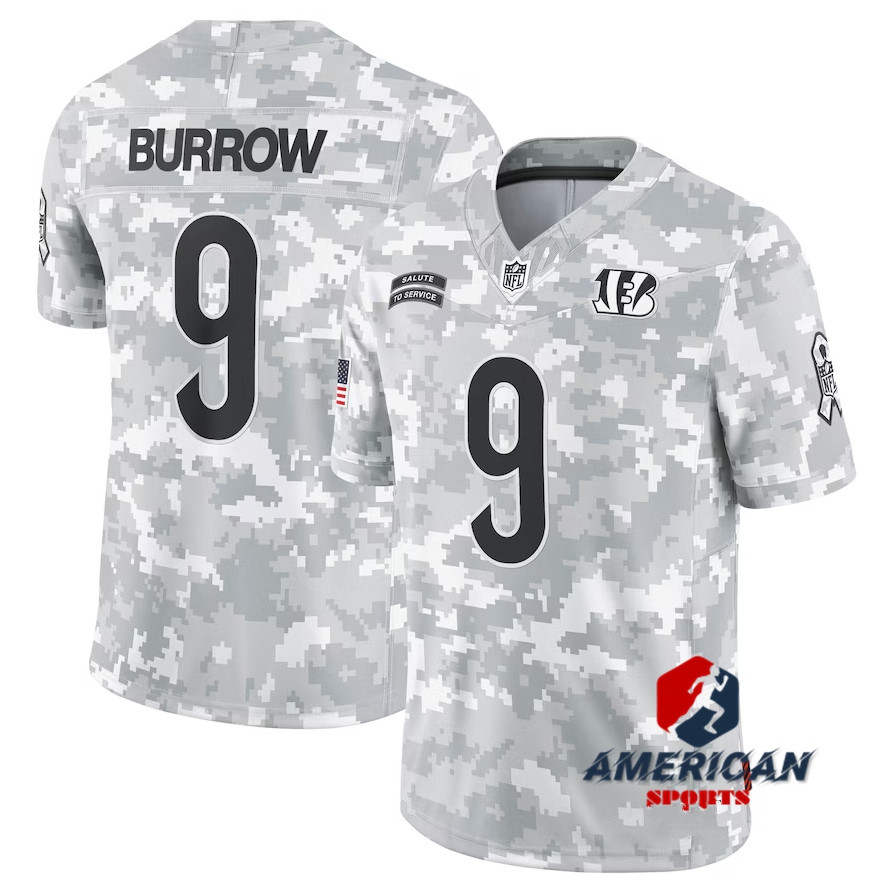 ผู้ชาย NFL Cincinnati Bengals Joe Burrow Arctic Camo 2024-25 Salute to Service Limited เสื้อฟุตบอล
