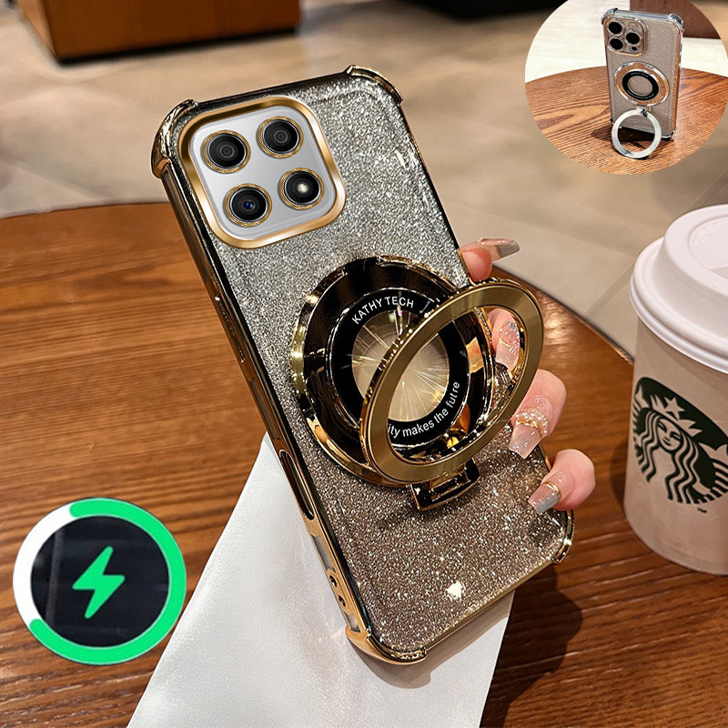 เหมาะสําหรับ Honor X6A X6B X6C X5B X8A X8B x8c 4G 5G เคสโทรศัพท์สี่มุม anti drop CD วงเล็บแม่เหล็กแฟ