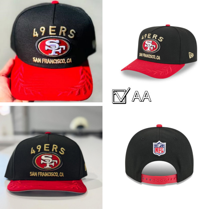 San Francisco 49ers 2025 NFL หมวก Snapback สีดำ Unisex ออกแบบมาใหม่สำหรับแฟชั่นกีฬากลางแจ้ง