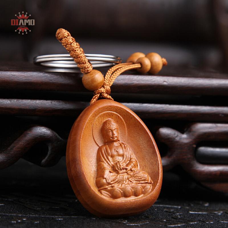 [Yulong] เครื่องประดับนําโชคไม้แกะสลักหัวเข็มขัดพระพุทธรูปจี้พวงกุญแจกระเป๋ารถพวงกุญแจ KKY