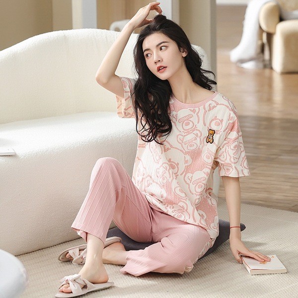 ชุดนอนมิโกะ bonnie pajamas 2023ชุดนอนแขนสั้นผู้หญิงฤดูร้อนและฤดูใบไม้ผลิชุดนอนกางเกงสบายๆใส่ในบ้านชุ