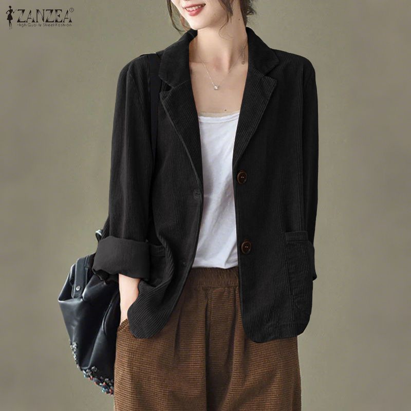 ZANZEA ซานเซีย สูทสำหรับผู้หญิง ดีไซน์เกาหลี ทำจากผ้าลูกฟูกแขนยาว มีกระเป๋าและซี่โครง เหมาะสำหรับวันทำงานหรือโอกาสพิเศษ — صورة 5
