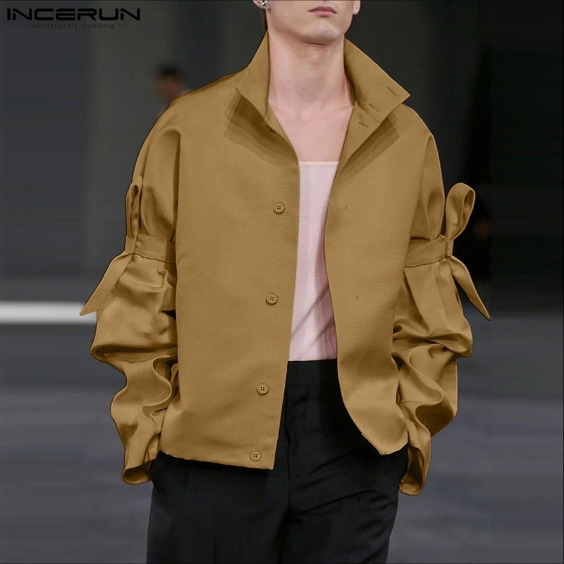 INCERUN ผู้ชายเกาหลี Niche Design Stand Neck แขนยาว Bowknot Design Button Up เสื้อแข็ง ราคา ถูกที่สุด ดีลบีเคเค แกลเลอรีภาพที่ 6