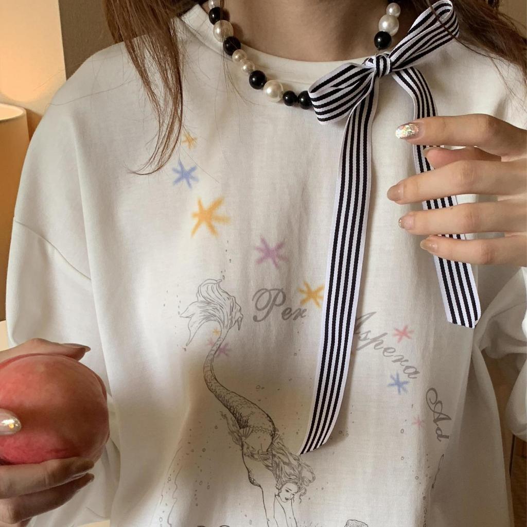 สร้อยคอVERB复古条ฮอลโลว์ฮิน丝带黑白珠项链สร้อยคอVERB RetroFashionistaHaven时尚达人 Yui