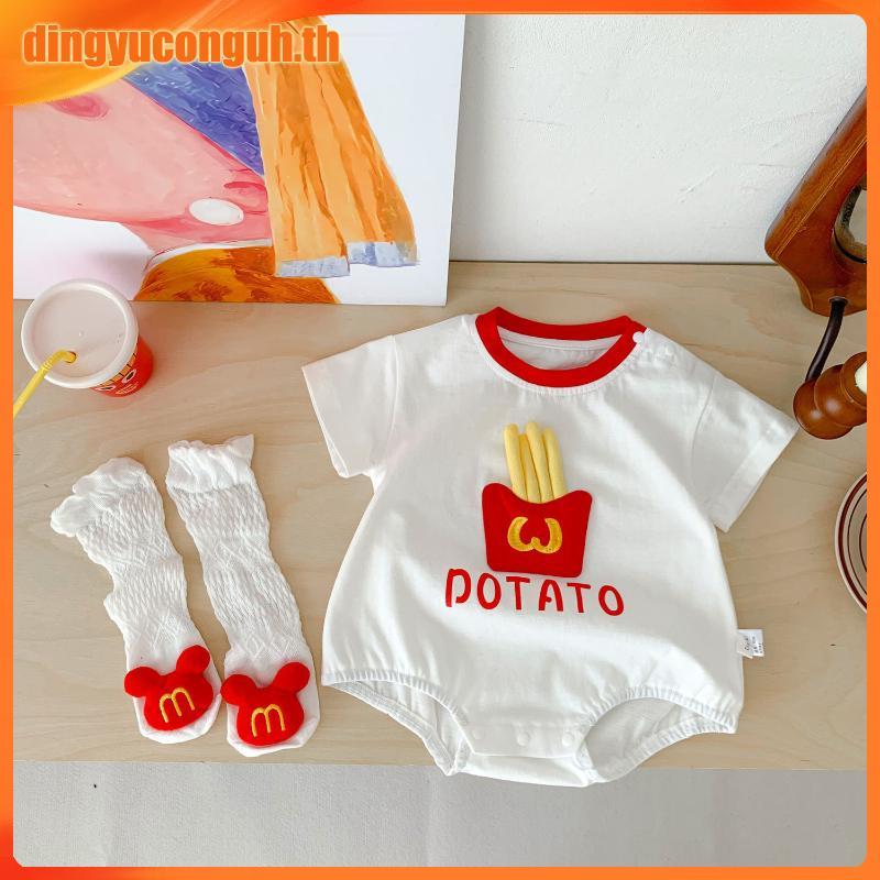 Bga-เด ็ กฤดูร ้ อนRomperถุงเท ้ ายาวรอบคอแขนสั ้ นพิมพ ์ 3D French FriesทารกJumpsuits
