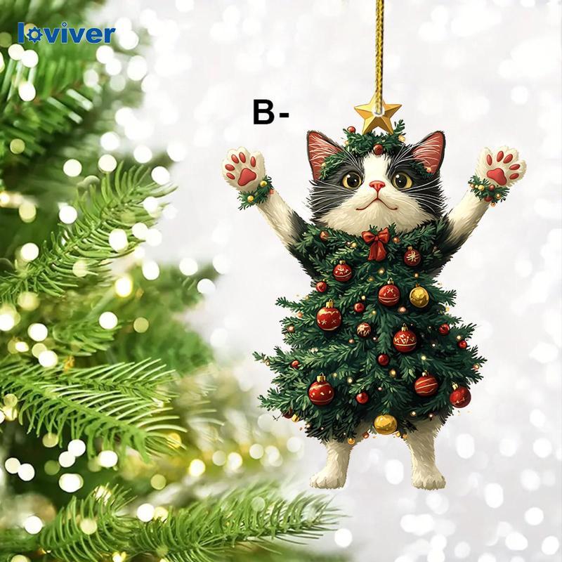 [Loviver] ตุ๊กตาแมวท็อปไม้🎄 อคริลิก สำหรับต้นคริสต์มาส ของขวัญFunny ตกแต่งเทศกาล