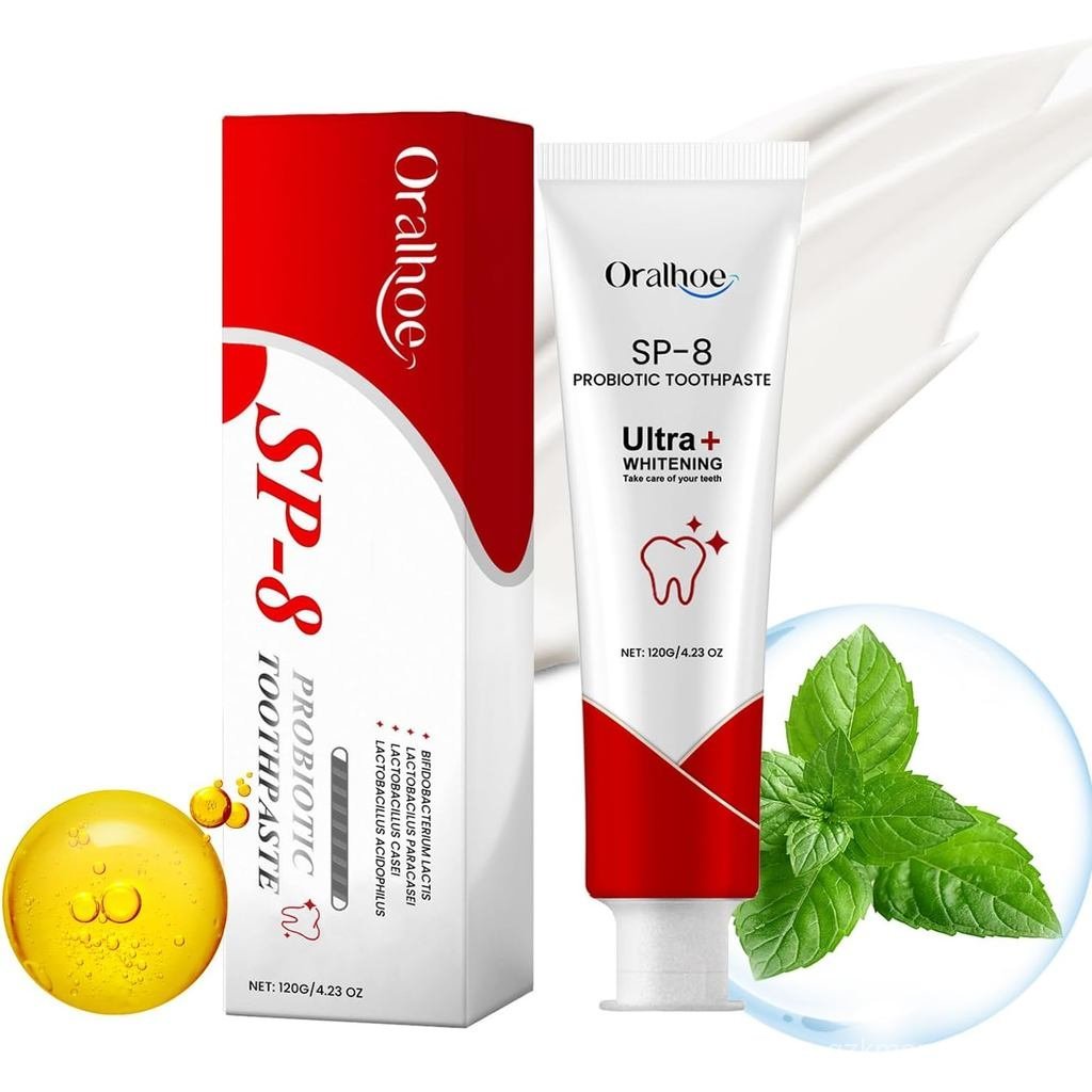 SP-8 Probiotic Whitening Toothpaste - Promotes Gum Health， Refreshing Non-Fluoride Toothpaste, Mint 