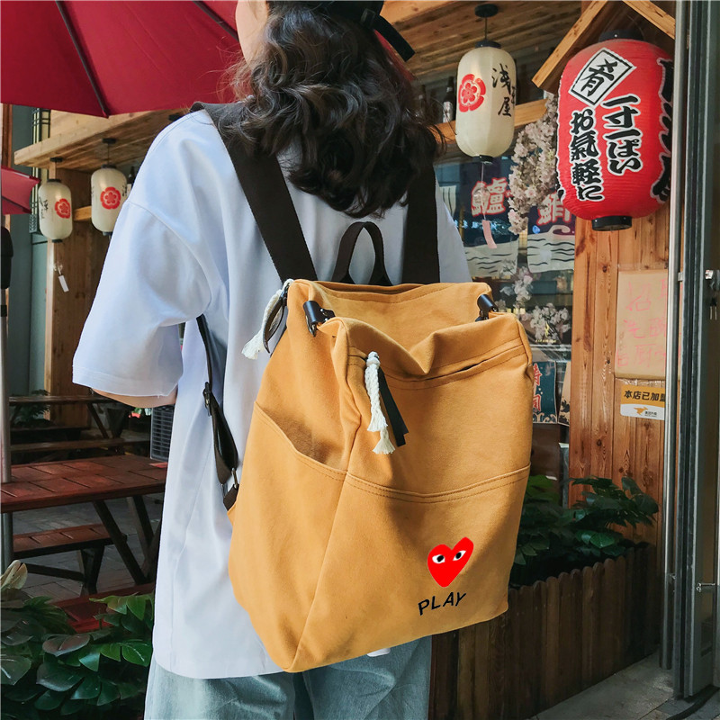 Rei Kawakubo PLAY Japanese Street Wear Men Women Portable Shoulder Messenger Bag Backpack Canvas Bac