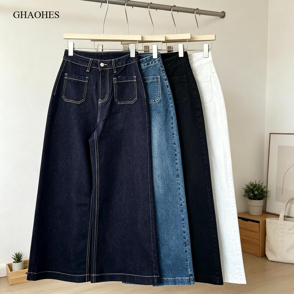 GHAOHES Wide Leg Jeansกางเกงยีนส์ขายาวสไตล์ขากว้าง สวมใส่สบายมาก ลายกระเป๋าหน้าดีเทลสุดคูล 6682-6685
