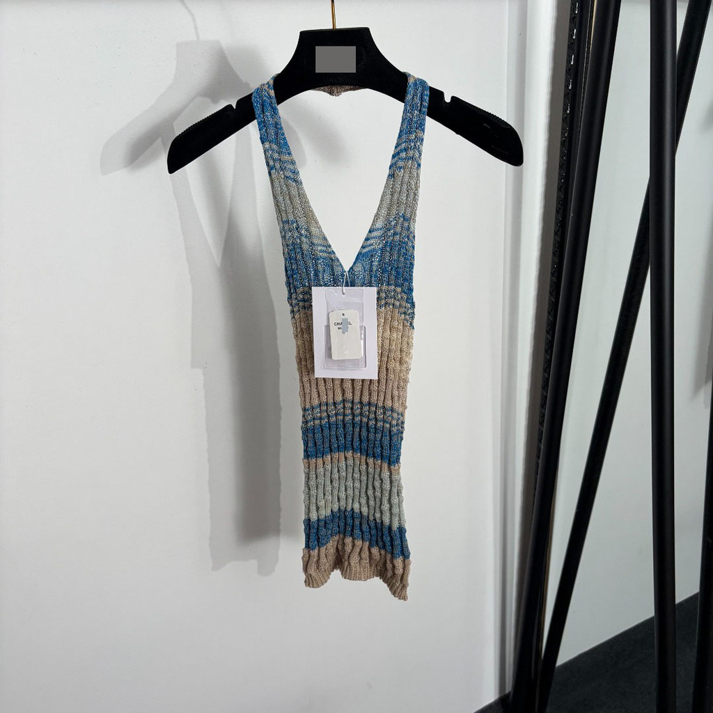 8TWT CH * Dopamine fit Slim-fit สไตล์หวาน Dating Dinner Wear เสื้อกั๊กถักคล้องคอ