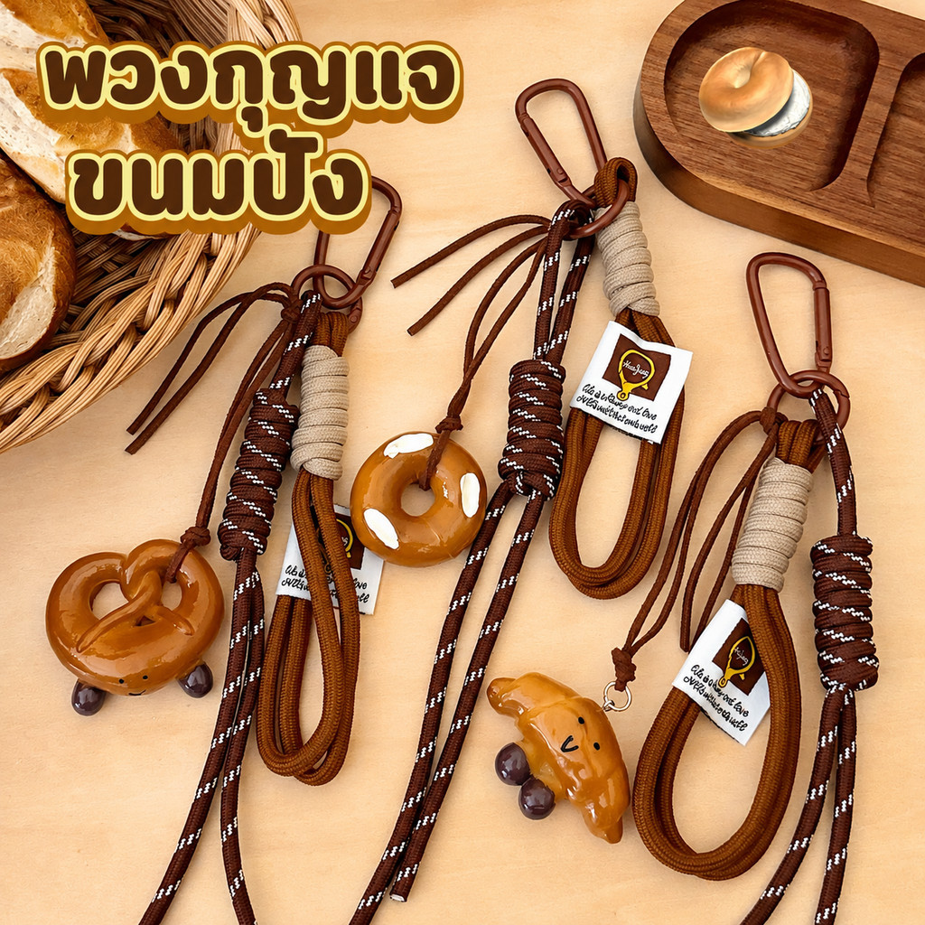 พร้อมส่ง พวงกุญแจขนมปังน่ารัก ของห้อยกระเป๋า สไตล์มินิมอล แต่งกระเป๋า ของขวัญ