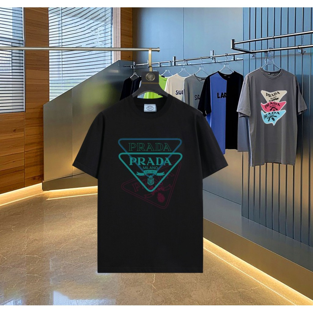 Prada/Prada 2026 เสื้อยืดแขนสั้นคอกลมคู่สไตล์ผู้ชายBottomingเสื้อสไตล์ตะวันตกเคาน์เตอร์กลางแจ้งCo-Br