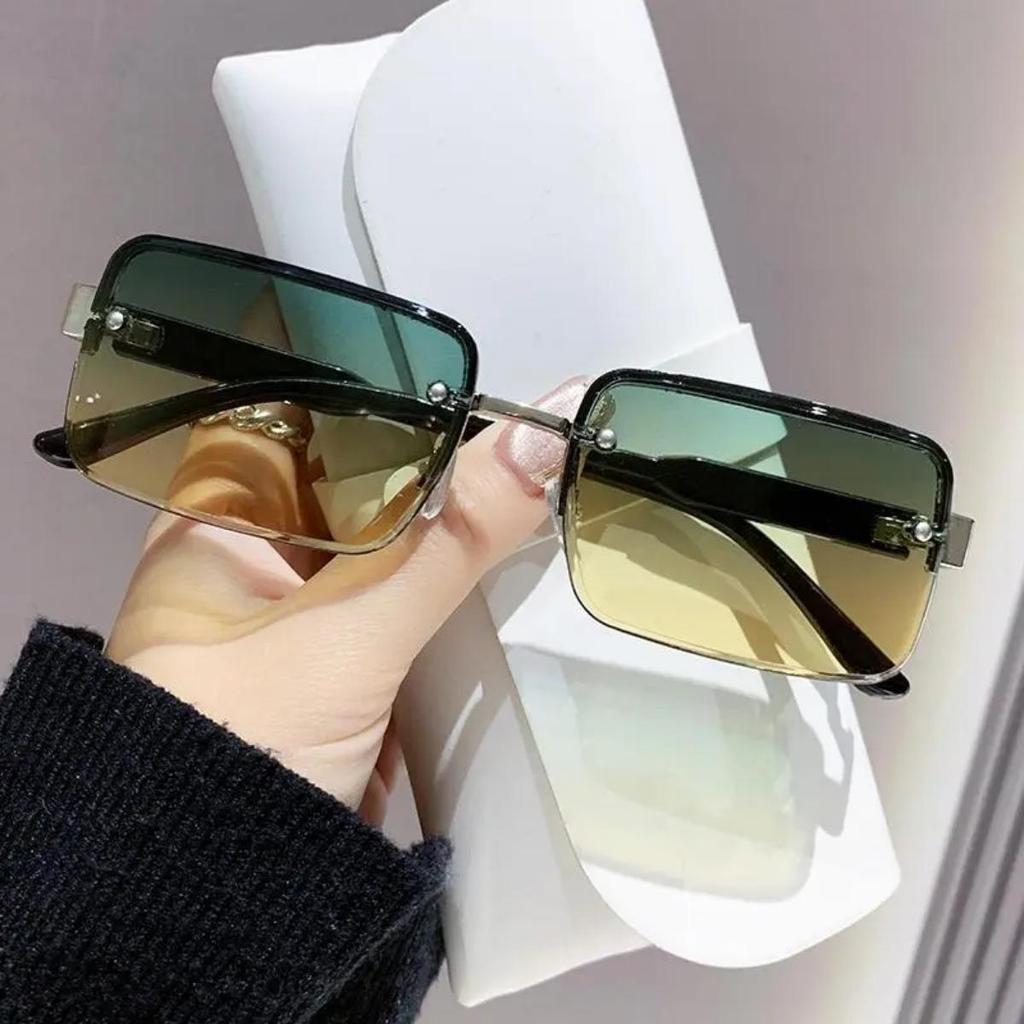 UV400 Rimless Square แว่นตากันแดดเลนส์ Face Slimming เกาหลีแฟชั่นสําหรับ Beach Cafe Travel แว่นตาน้ําหนักเบาของขวัญ