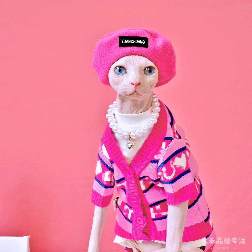 Y · H Fashion Bazaar Pink Girl Sweater Jacket Sphinx Furless Cat Clothes Winter Thicken Keep Warm