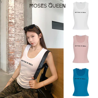 MOSESQUEEN เสื้อวงเคอลายตัวอักษรสาวฮอตสําหรับผู้หญิงเหมาะกับฤดูร้อนทรงเข้ารูปและอเนกประสงค์เสื้อแขนกุด #63795