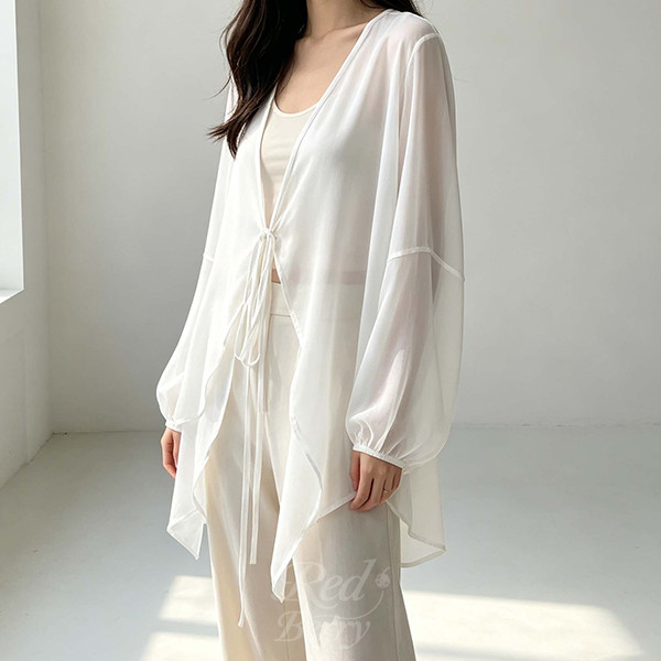 Red Berry เสื้อคลุมกันแดดผ้าชีฟองสไตล์ฝรั่งเศสสำหรับผู้หญิง น้ำหนักเบา W748