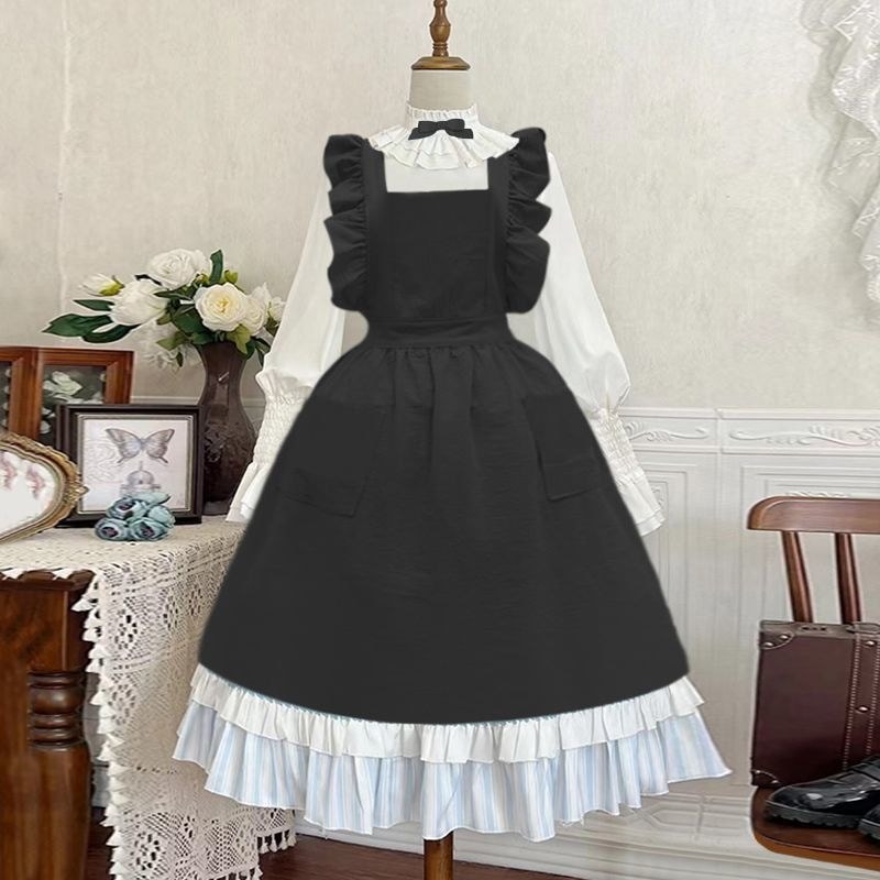 French Art Retro Lotus Leaf ผ้ากันเปื้อนลูกไม้น่ารัก Lolita Anti-Fouling กระโปรงดอกไม้ Shop เล็บเสื้