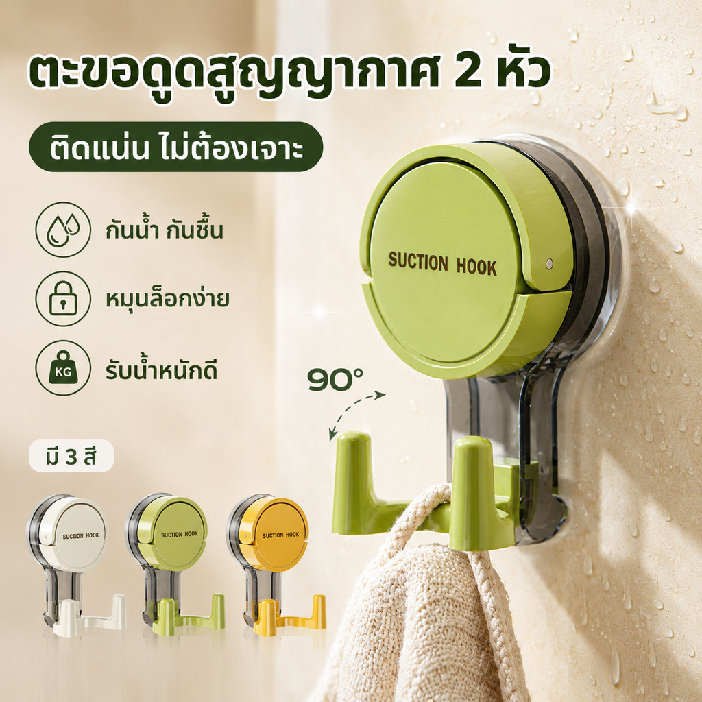 ตะขอสูญญากาศสองปลายไม่เจาะผนังยึดแน่นทนทานดีไซน์สวยคุ้มราคาวัสดุปลอดภัยใช้ครัวห้องน้ำแขวนผ้าเช็ดหน้ากระดาษชำระพร้อมส่ง