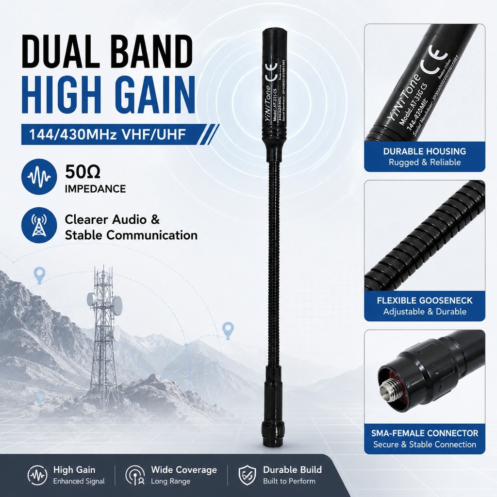 AT-33G ยุทธวิธี CS เสาอากาศ, 12.38 นิ้ว Bendable Gooseneck Dual Band VHF UHF 144/430MHz SMA-เสาอากาศ