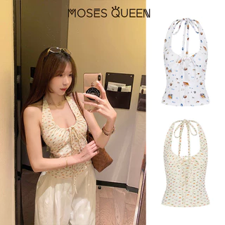MOSESQUEEN สาวเซ็กซี่ล้วนๆลดอายุและพิมพ์เปลือกเปลือยออกแบบที่ไม่มีสายหนังคล้องคอไม่มีสายหนังเปลือยแจ๊กเก็ตฤดูร้อนสําหรับผู้หญิง #63886