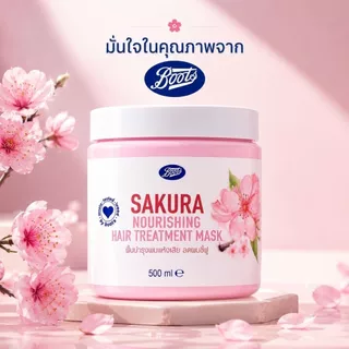 Boots Sakura Nourishing Hair Treatment Mask 500ML บู๊ทส์ ซากุระ นูริชชิ่ง แฮร์ ทรีทเม้นท์ มาส์ก 500 มล.