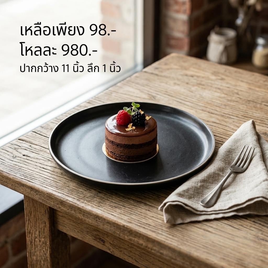 ราคาพิเศษ! (ตำหนิชัด) จานสเต๊ก 11 นิ้ว ยกขอบ 1 นิ้ว สีดำ ขอบขาว เนื้อแมท - เข้าเครื่องล้างจาน รับประกันความปลอดภัยกับไมโ