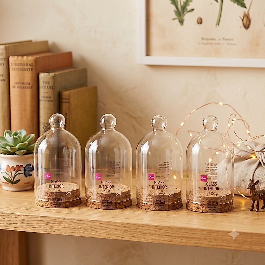 ✨พร้อมส่ง🌲โดมแก้ว ฐานไม้ Glass Dome โชว์ของที่ระลึก โมเดล ดอกไม้ ตกแต่งบ้าน โดมพระ ขนาด ฐาน 4.5 CM สูง 8.5 Cm