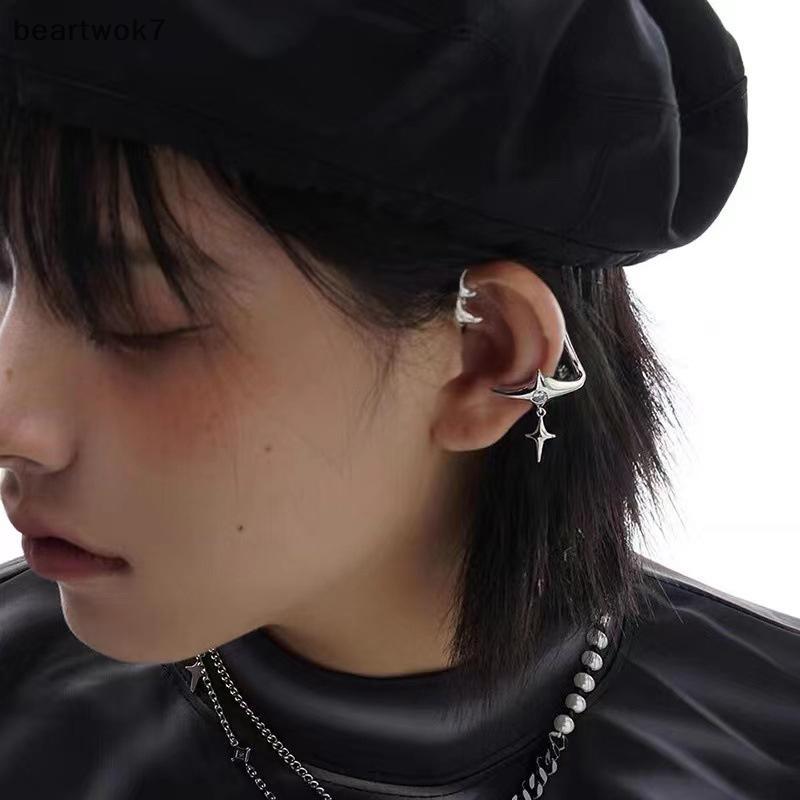 Beartwok7] 1คู่แฟชั่นสีเงินStarคลิปหูCuffต่างหูผู้หญิงZirconไม่มีเจาะอินเทรนด์หูคลิปGothicไม่สม่ําเสมอEarcuffต่างหูเครื่องประดับใหม่