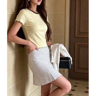 cherryshop พร้อมส่ง เสื้อยืดผู้หญิงแขนสั้นคอกลมสไตล์เกาหลีมินิมอลแบบสลิมผสมสีสำหรับหน้าร้อน