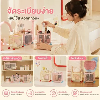 ชั้นวางของบนเดสก์ท็อป กล่องใส่เครื่องสำอาง ติดตั้งง่าย ประหยัดพื้นที่ จัดระเบียบเครื่องสำอางและแปรงได้ครบ